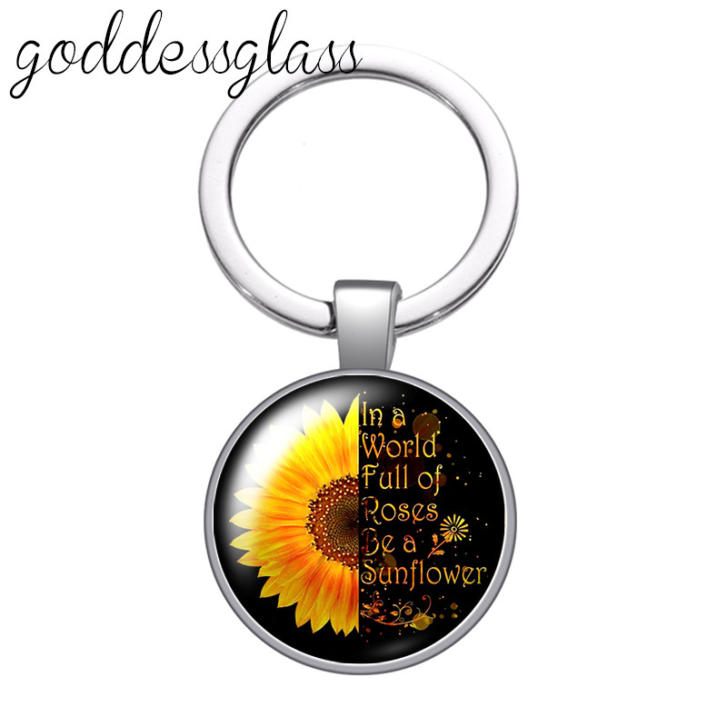 Új napraforgó és idézetek "Love World Best Mom Lucky" üveg cabochon kulcstartó Táska Autós kulcstartó Gyűrűtartó Charms kulcstartó ajándék