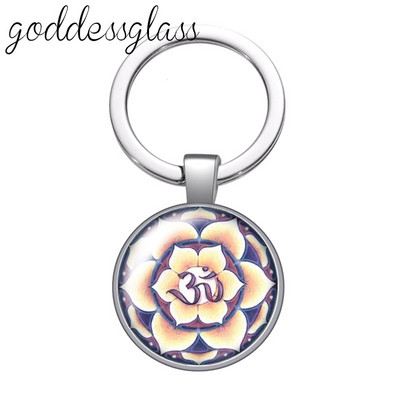 Statuia lui Buddha religie budism lotus breloc cabochon din sticlă rotundă geantă breloc mașină suport inel brelocuri brelocuri cadouri