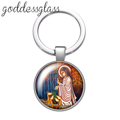 Statuia lui Buddha religie budism lotus breloc cabochon din sticlă rotundă geantă breloc mașină suport inel brelocuri brelocuri cadouri