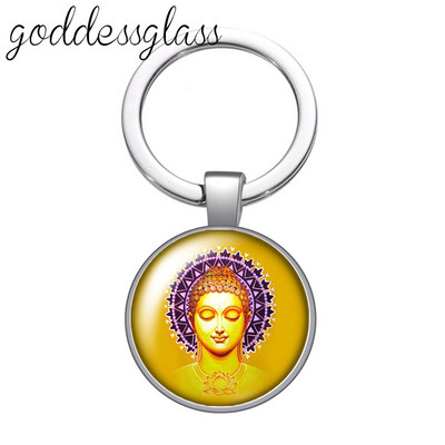 Statuia lui Buddha religie budism lotus breloc cabochon din sticlă rotundă geantă breloc mașină suport inel brelocuri brelocuri cadouri