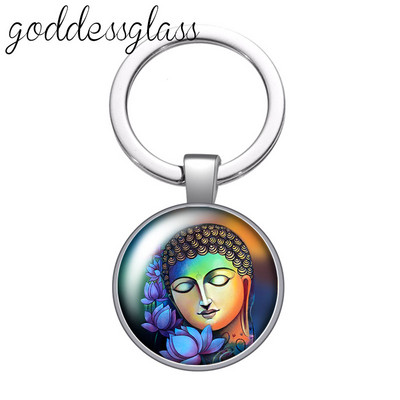 Statuia lui Buddha religie budism lotus breloc cabochon din sticlă rotundă geantă breloc mașină suport inel brelocuri brelocuri cadouri