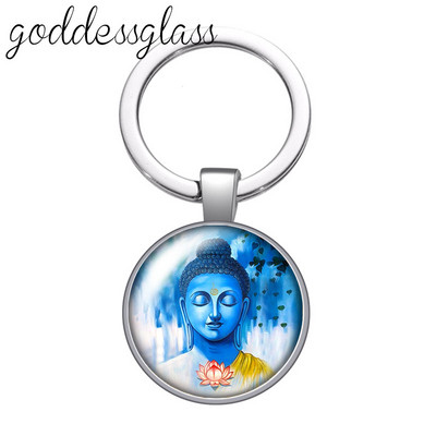 Statuia lui Buddha religie budism lotus breloc cabochon din sticlă rotundă geantă breloc mașină suport inel brelocuri brelocuri cadouri