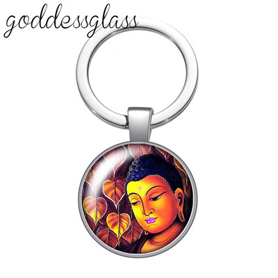 Statuia lui Buddha religie budism lotus breloc cabochon din sticlă rotundă geantă breloc mașină suport inel brelocuri brelocuri cadouri