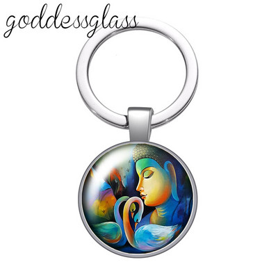Statuia lui Buddha religie budism lotus breloc cabochon din sticlă rotundă geantă breloc mașină suport inel brelocuri brelocuri cadouri