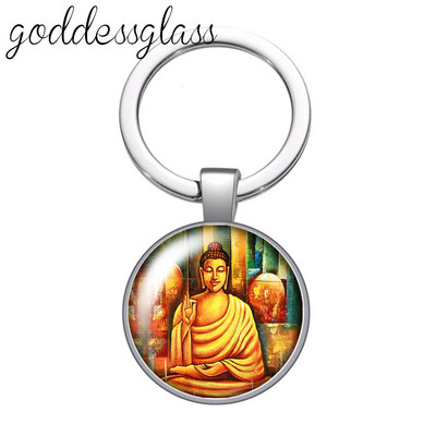 Statuia lui Buddha religie budism lotus breloc cabochon din sticlă rotundă geantă breloc mașină suport inel brelocuri brelocuri cadouri