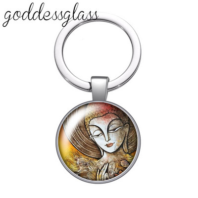 Statuia lui Buddha religie budism lotus breloc cabochon din sticlă rotundă geantă breloc mașină suport inel brelocuri brelocuri cadouri