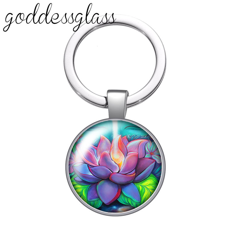 Statuia lui Buddha religie budism lotus breloc cabochon din sticlă rotundă geantă breloc mașină suport inel brelocuri brelocuri cadouri