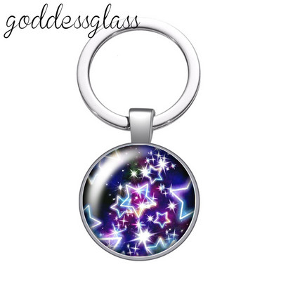 Színes Shinning csillagok Buborék Glitterek Kerek üveg cabochon kulcstartó Táska Autós kulcstartó Gyűrűtartó Charms kulcstartók ajándékba