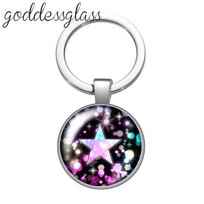 Színes Shinning csillagok Buborék Glitterek Kerek üveg cabochon kulcstartó Táska Autós kulcstartó Gyűrűtartó Charms kulcstartók ajándékba