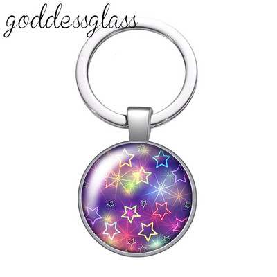 Színes Shinning csillagok Buborék Glitterek Kerek üveg cabochon kulcstartó Táska Autós kulcstartó Gyűrűtartó Charms kulcstartók ajándékba