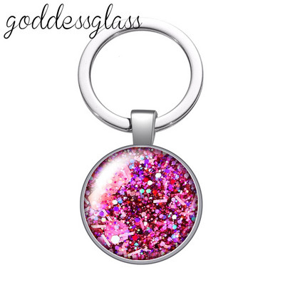 Színes Shinning csillagok Buborék Glitterek Kerek üveg cabochon kulcstartó Táska Autós kulcstartó Gyűrűtartó Charms kulcstartók ajándékba