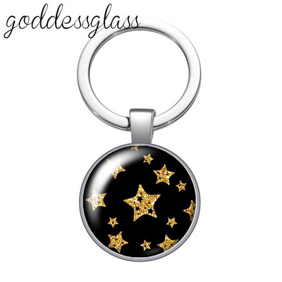 Színes Shinning csillagok Buborék Glitterek Kerek üveg cabochon kulcstartó Táska Autós kulcstartó Gyűrűtartó Charms kulcstartók ajándékba