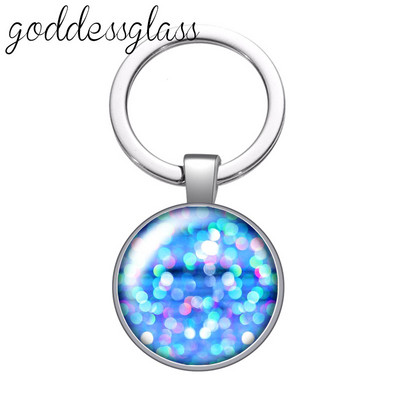 Színes Shinning csillagok Buborék Glitterek Kerek üveg cabochon kulcstartó Táska Autós kulcstartó Gyűrűtartó Charms kulcstartók ajándékba