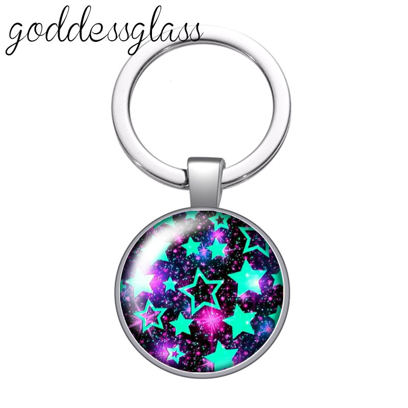 Színes Shinning csillagok Buborék Glitterek Kerek üveg cabochon kulcstartó Táska Autós kulcstartó Gyűrűtartó Charms kulcstartók ajándékba