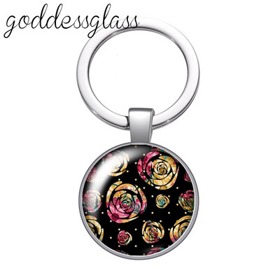 Nauji rožių gėlių raštai Daisy Ananasų 25 mm stiklo kabošonas raktų pakabukas Krepšys Automobilinis raktų pakabukas Žiedo laikiklis Charms raktų pakabukai dovana