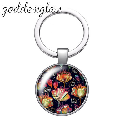 Nauji rožių gėlių raštai Daisy Ananasų 25 mm stiklo kabošonas raktų pakabukas Krepšys Automobilinis raktų pakabukas Žiedo laikiklis Charms raktų pakabukai dovana