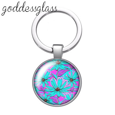 Nauji rožių gėlių raštai Daisy Ananasų 25 mm stiklo kabošonas raktų pakabukas Krepšys Automobilinis raktų pakabukas Žiedo laikiklis Charms raktų pakabukai dovana