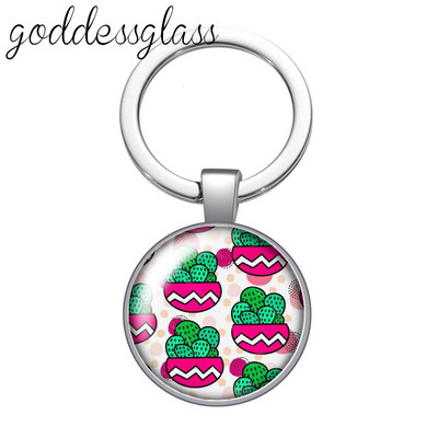 Nauji rožių gėlių raštai Daisy Ananasų 25 mm stiklo kabošonas raktų pakabukas Krepšys Automobilinis raktų pakabukas Žiedo laikiklis Charms raktų pakabukai dovana