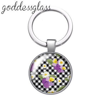 Nauji rožių gėlių raštai Daisy Ananasų 25 mm stiklo kabošonas raktų pakabukas Krepšys Automobilinis raktų pakabukas Žiedo laikiklis Charms raktų pakabukai dovana
