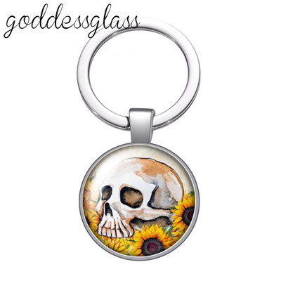 New Rose Flower Skull Punk Fashion 25mm sticlă cabochon breloc geantă mașină breloc suport inel brelocuri brelocuri cadou