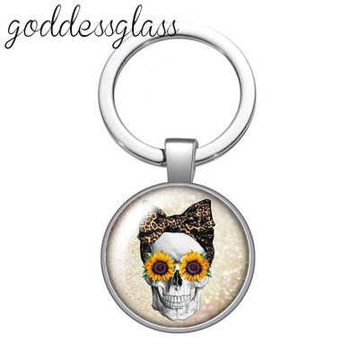 New Rose Flower Skull Punk Fashion 25mm sticlă cabochon breloc geantă mașină breloc suport inel brelocuri brelocuri cadou