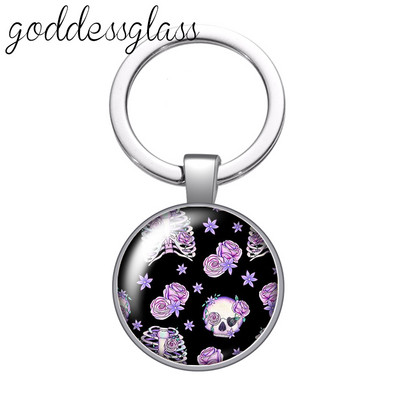 New Rose Flower Skull Punk Fashion 25mm sticlă cabochon breloc geantă mașină breloc suport inel brelocuri brelocuri cadou