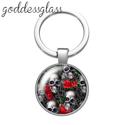 New Rose Flower Skull Punk Fashion 25mm sticlă cabochon breloc geantă mașină breloc suport inel brelocuri brelocuri cadou