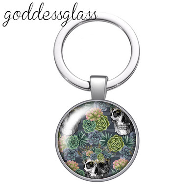New Rose Flower Skull Punk Fashion 25mm sticlă cabochon breloc geantă mașină breloc suport inel brelocuri brelocuri cadou