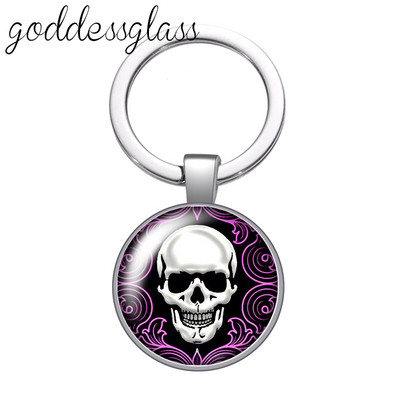 New Rose Flower Skull Punk Fashion 25mm sticlă cabochon breloc geantă mașină breloc suport inel brelocuri brelocuri cadou