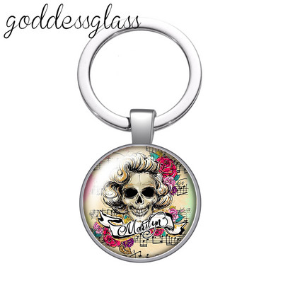 New Rose Flower Skull Punk Fashion 25mm sticlă cabochon breloc geantă mașină breloc suport inel brelocuri brelocuri cadou