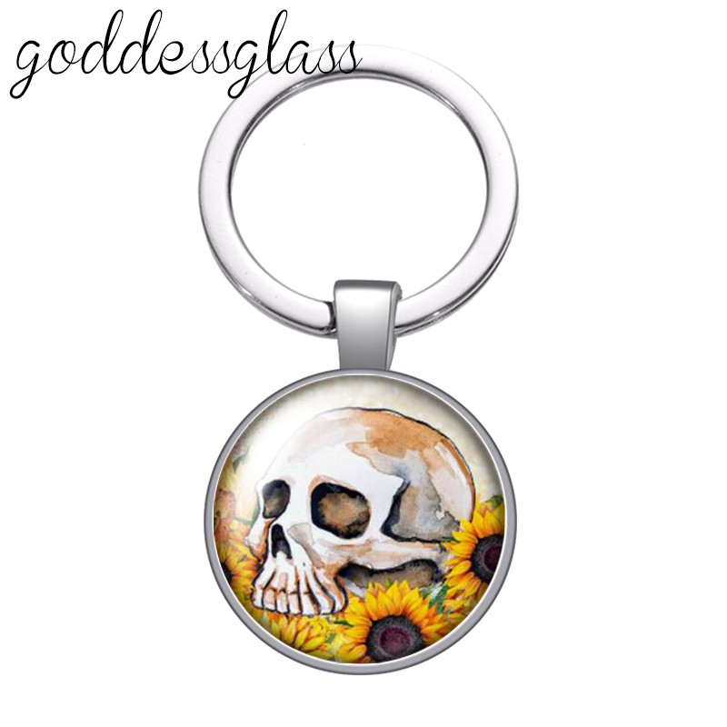 New Rose Flower Skull Punk Fashion 25mm sticlă cabochon breloc geantă mașină breloc suport inel brelocuri brelocuri cadou