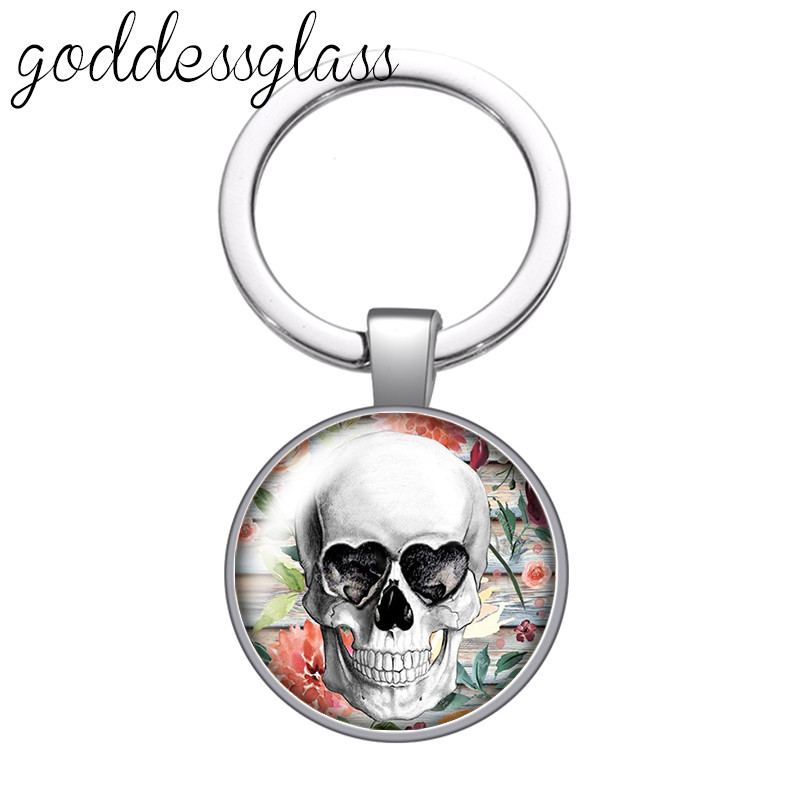 New Rose Flower Skull Punk Fashion 25mm sticlă cabochon breloc geantă mașină breloc suport inel brelocuri brelocuri cadou