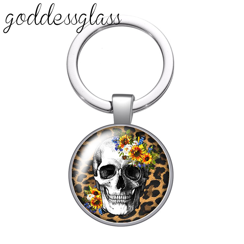 New Rose Flower Skull Punk Fashion 25mm sticlă cabochon breloc geantă mașină breloc suport inel brelocuri brelocuri cadou