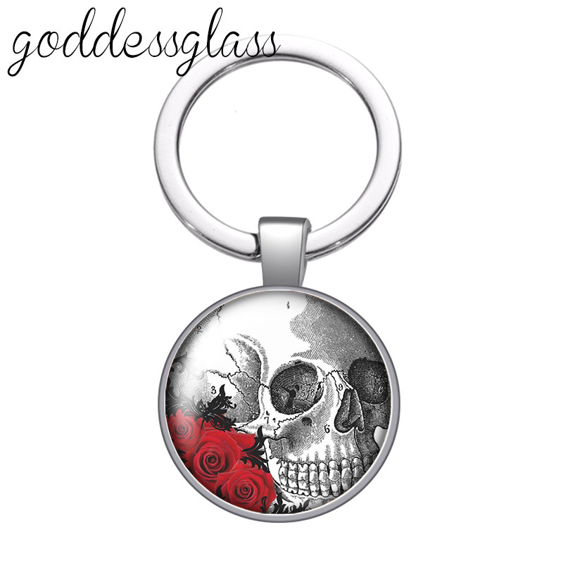 New Rose Flower Skull Punk Fashion 25mm sticlă cabochon breloc geantă mașină breloc suport inel brelocuri brelocuri cadou