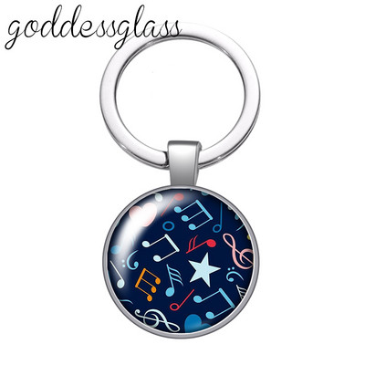 Love Music Guitar Notes hangszerek 25 mm-es üveg cabochon kulcstartó Táska Autós kulcstartó Gyűrűtartó Charms kulcstartók ajándék