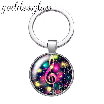 Love Music Guitar Notes hangszerek 25 mm-es üveg cabochon kulcstartó Táska Autós kulcstartó Gyűrűtartó Charms kulcstartók ajándék
