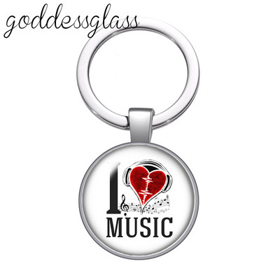Love Music Guitar Notes hangszerek 25 mm-es üveg cabochon kulcstartó Táska Autós kulcstartó Gyűrűtartó Charms kulcstartók ajándék