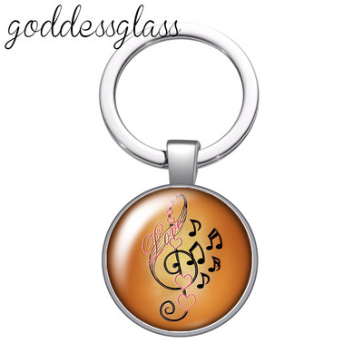 Love Music Guitar Notes hangszerek 25 mm-es üveg cabochon kulcstartó Táska Autós kulcstartó Gyűrűtartó Charms kulcstartók ajándék
