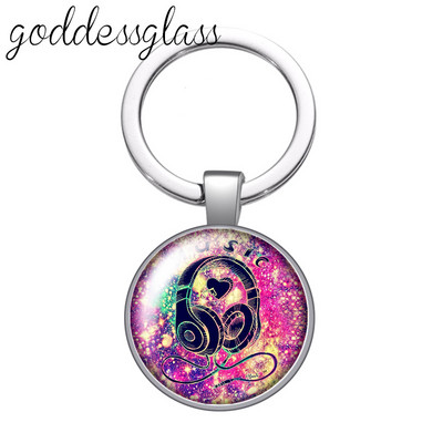 Love Music Guitar Notes hangszerek 25 mm-es üveg cabochon kulcstartó Táska Autós kulcstartó Gyűrűtartó Charms kulcstartók ajándék