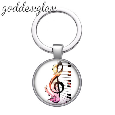 Love Music Guitar Notes hangszerek 25 mm-es üveg cabochon kulcstartó Táska Autós kulcstartó Gyűrűtartó Charms kulcstartók ajándék