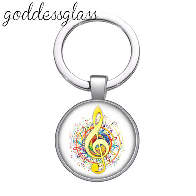 Love Music Guitar Notes hangszerek 25 mm-es üveg cabochon kulcstartó Táska Autós kulcstartó Gyűrűtartó Charms kulcstartók ajándék