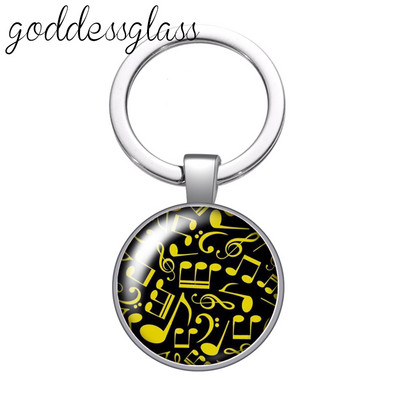 Love Music Guitar Notes hangszerek 25 mm-es üveg cabochon kulcstartó Táska Autós kulcstartó Gyűrűtartó Charms kulcstartók ajándék