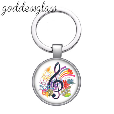 Love Music Guitar Notes hangszerek 25 mm-es üveg cabochon kulcstartó Táska Autós kulcstartó Gyűrűtartó Charms kulcstartók ajándék