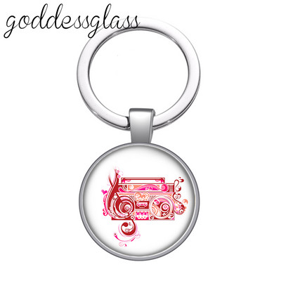 Love Music Guitar Notes hangszerek 25 mm-es üveg cabochon kulcstartó Táska Autós kulcstartó Gyűrűtartó Charms kulcstartók ajándék