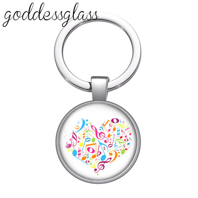 Love Music Guitar Notes hangszerek 25 mm-es üveg cabochon kulcstartó Táska Autós kulcstartó Gyűrűtartó Charms kulcstartók ajándék