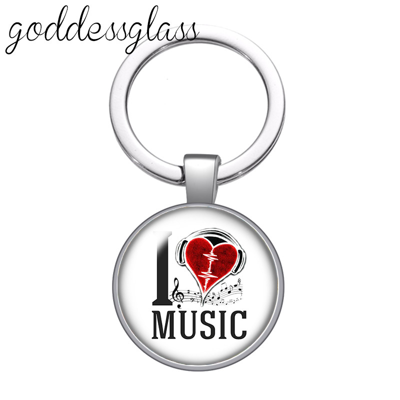 Love Music Guitar Notes hangszerek 25 mm-es üveg cabochon kulcstartó Táska Autós kulcstartó Gyűrűtartó Charms kulcstartók ajándék