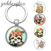 Aranyos lajhár Virágok Rajzok Bradypod üveg cabochon kulcstartó Táska Autós kulcstartó Gyűrűtartó Charms kulcstartók ajándék
