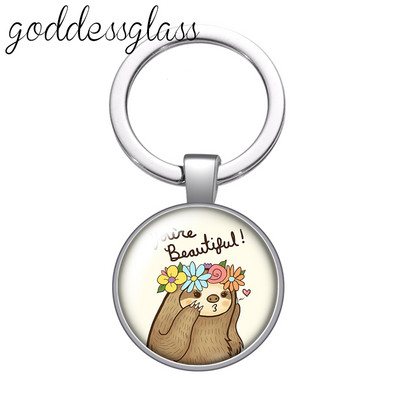 Aranyos lajhár Virágok Rajzok Bradypod üveg cabochon kulcstartó Táska Autós kulcstartó Gyűrűtartó Charms kulcstartók ajándék