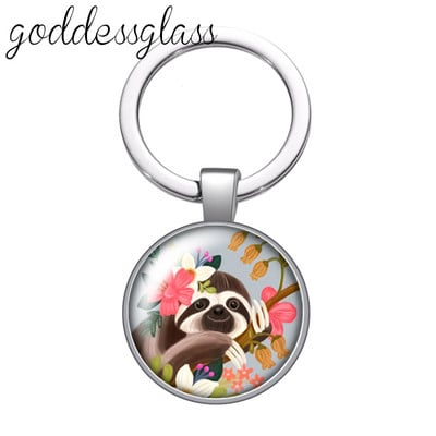 Aranyos lajhár Virágok Rajzok Bradypod üveg cabochon kulcstartó Táska Autós kulcstartó Gyűrűtartó Charms kulcstartók ajándék