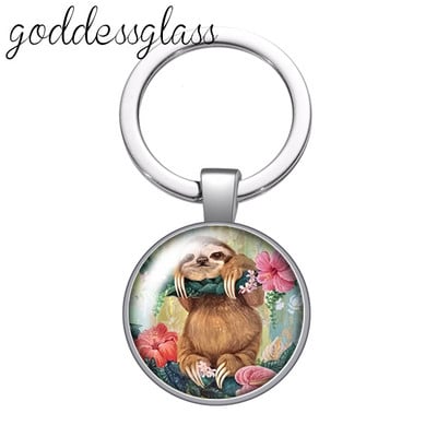 Aranyos lajhár Virágok Rajzok Bradypod üveg cabochon kulcstartó Táska Autós kulcstartó Gyűrűtartó Charms kulcstartók ajándék